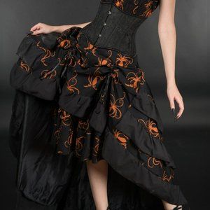 New Womens Victorian Gothic Steampunk Bustle Ruffle Skirt Brown Black Octopus